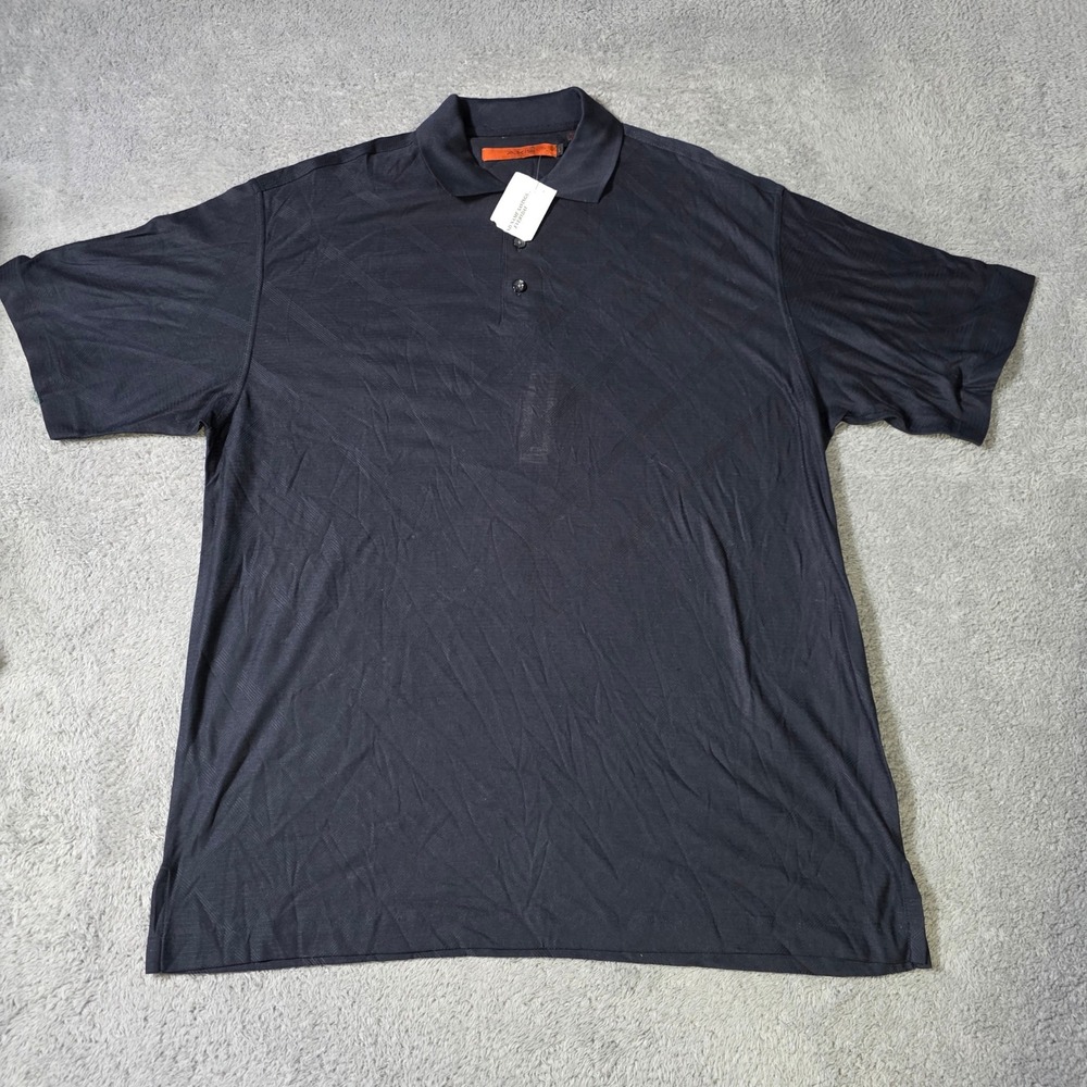 Axis‎ Mens Large Polo Shirt Navy Blue Mercerized Cotton Textured H2106 IBL L